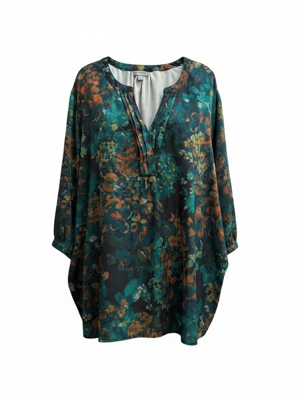 Catherines Teal and Brown Floral V-Neck Tunic 4X